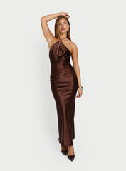 Yazmeina Halter Keyhole Maxi Dress Brown