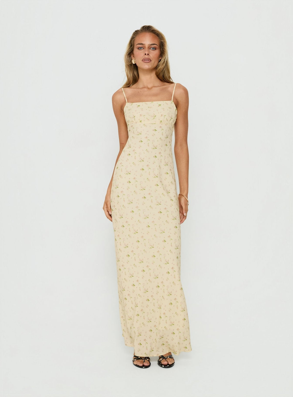 Alliza Square Neck Maxi Dress Yellow Floral