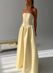 Soft Bloom Drop Waist Strapless Maxi Dress Yellow