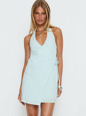 Minkie Halter Wrap Mini Dress Light Blue