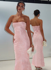 Lips Are Sealed Strapless Lace-Up Back Maxi Dress Pink