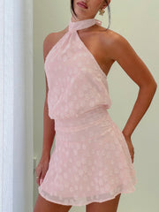 Eurythmic Scarf Halter Mini Dress Pink Jacquard