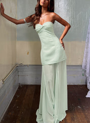 Flashy Sheer Chiffon Strapless Maxi Dress Green