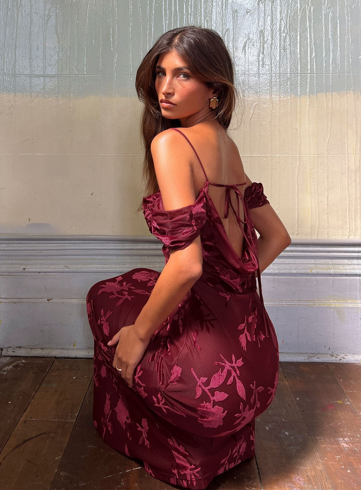 Green Gables Burnout Maxi Dress Burgundy