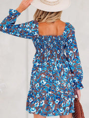 Smocked Bodice High Waist Ruffled Sleeve Floral Dress