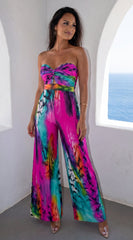 Sayla Multi Print Color Strapless Jumpsuit - Pink Multi