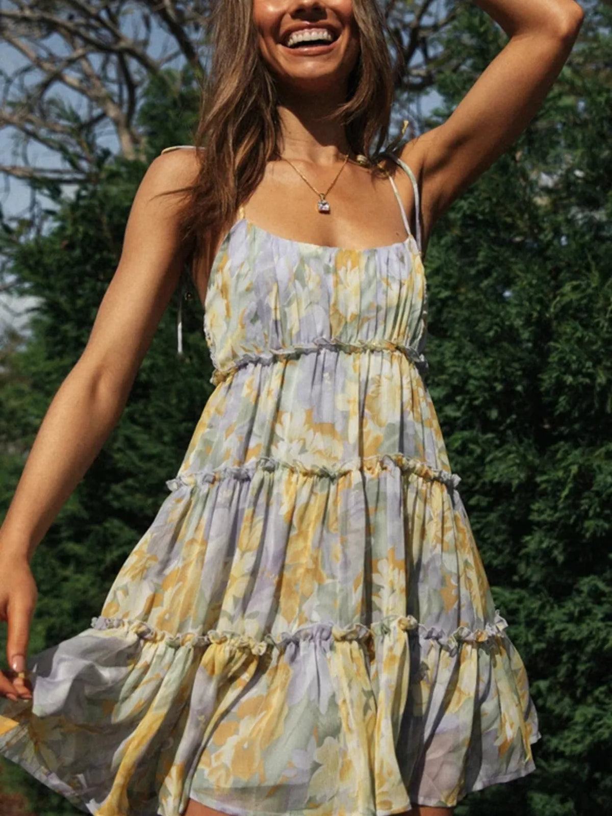 Floral Print Ruffle Tiered Mini Dress