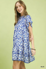 Umgee Abstract Print Babydoll Mini Dress