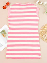 Stripe Cap Sleeve Pocketed Shift Dress