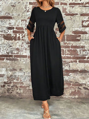 Plus Size Mesh Sleeve Round Neck Dress with Pockets