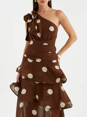 Polka Dot One-Shoulder Ruffle Dress