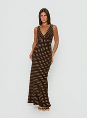 Nellie Maxi Dress Brown Polka Dot