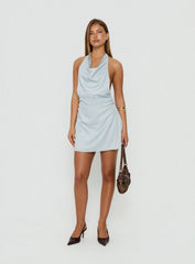 Ilise Halter Cowl Neck Mini Dress Blue Stripe