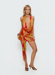 Snakepit Halter Plunge Mini Dress Paisley Splice