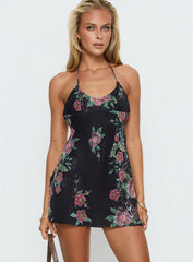Dorelia Halter Slip Mini Dress Black Multi