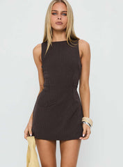 Yumiko Romper Brown Pinstripe Petite