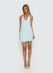Minkie Halter Wrap Mini Dress Light Blue