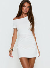 Avriana Off Shoulder T-Shirt Mini Dress White
