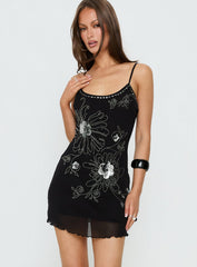 Daphie Beaded Mini Dress Black / Silver