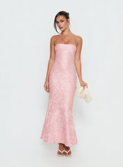Lips Are Sealed Strapless Lace-Up Back Maxi Dress Pink