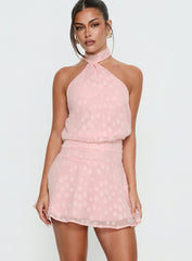 Eurythmic Scarf Halter Mini Dress Pink Jacquard