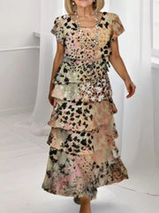 Ruffle Layered Printed Maxi Dress