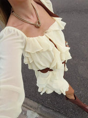 Ruffle Trimmed Long Sleeve Mini Dress
