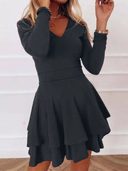 V-Neck Layered Ruffle Mini Dress