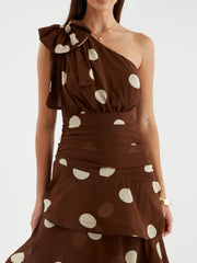 Polka Dot One-Shoulder Ruffle Dress