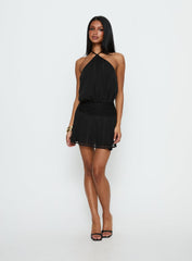Rozario Chiffon Halter Mini Dress Black / Silver
