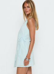 Minkie Halter Wrap Mini Dress Light Blue