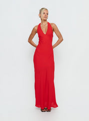 Luannie Halter Scarf Tie Maxi Dress Red