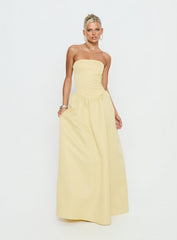 Soft Bloom Drop Waist Strapless Maxi Dress Yellow