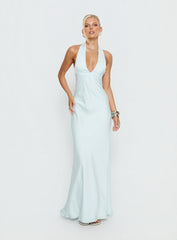 Strawberry Clouds Hotstone Satin Maxi Dress Icy Blue