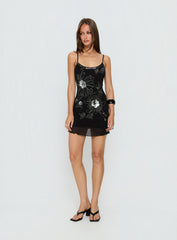 Daphie Beaded Mini Dress Black / Silver