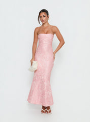 Lips Are Sealed Strapless Lace-Up Back Maxi Dress Pink