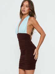 Nalomi Halter Mini Dress Brown / Blue