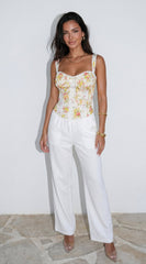 Virelia Floral Lace Corset Top - Yellow Multi