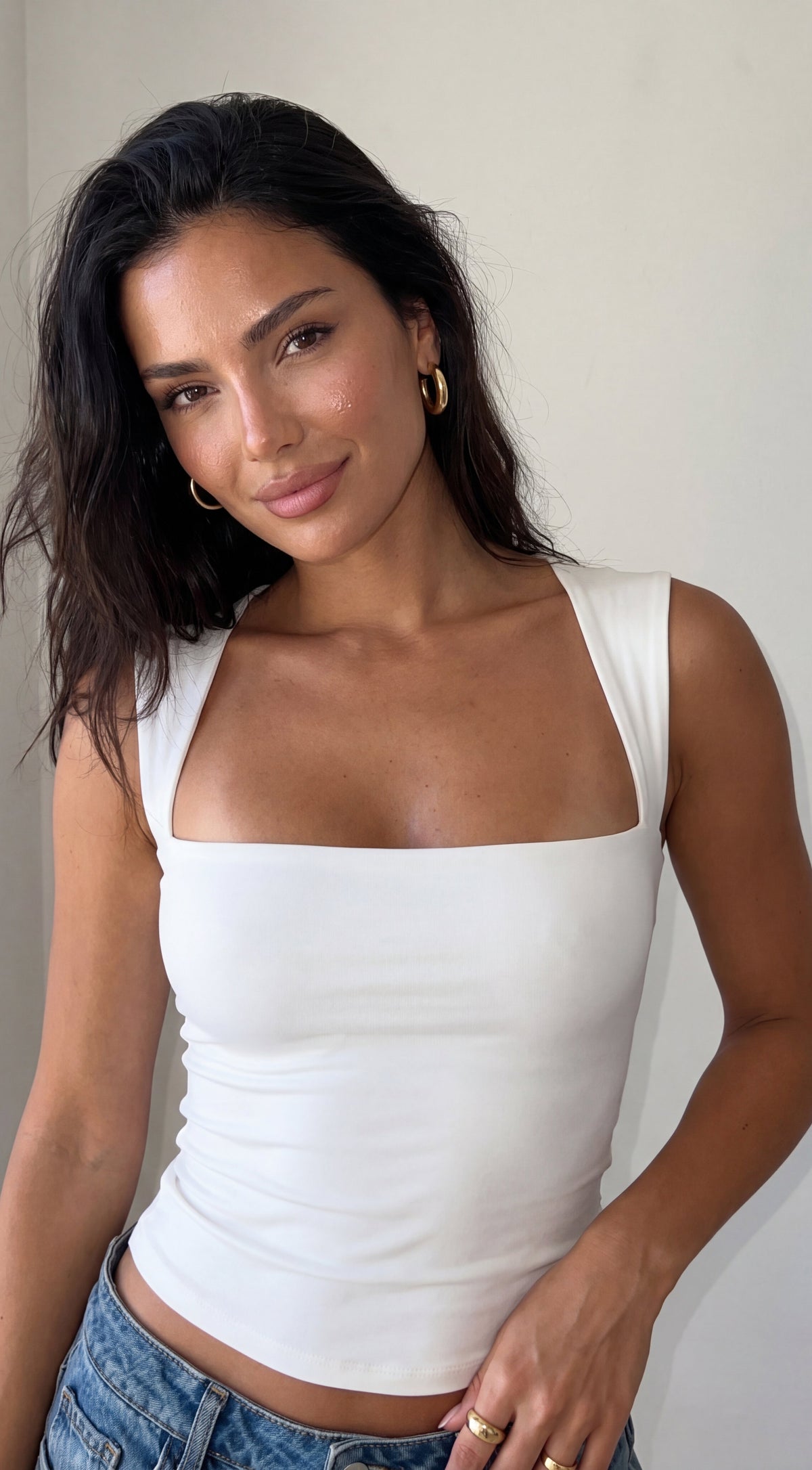 Sutton Square Neck Butter Soft Top - Off White