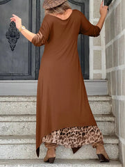 Plus Size Leopard Print Asymmetrical Hem Midi Dress