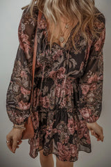 Floral Print Tie Neck Mini Dress