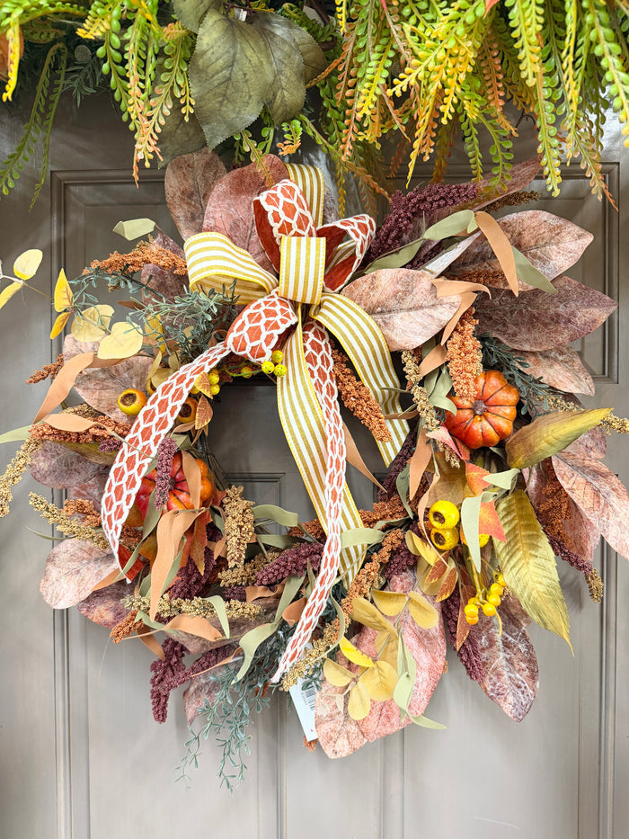 Silk floral mixed taste of november wreath 25 inch handmade outdoor safe for farmhouse traditional fall home decor from Magnolias Home Decor