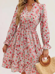 Floral Notched Flounce Sleeve Dress