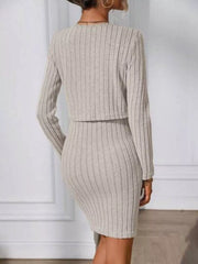 Ribbed Knit Bodycon Cami Dress with Cardigan