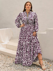 Plus Size Floral Print Maxi Dress with Long Sleeves