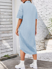 Casual Button-Down Half Sleeve Denim Dress