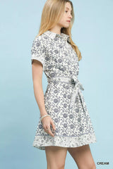 Umgee Border Print Belted Shirt Dress