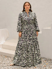 Plus Size Floral Print Long Sleeve Tiered Maxi Dress