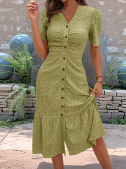 Eyelet Embroidered Button-Down Midi Dress