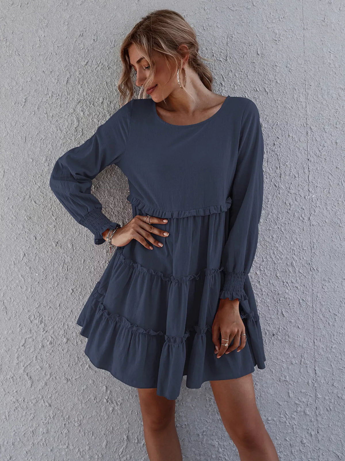 Ruffle Tiered Long Sleeve Mini Dress